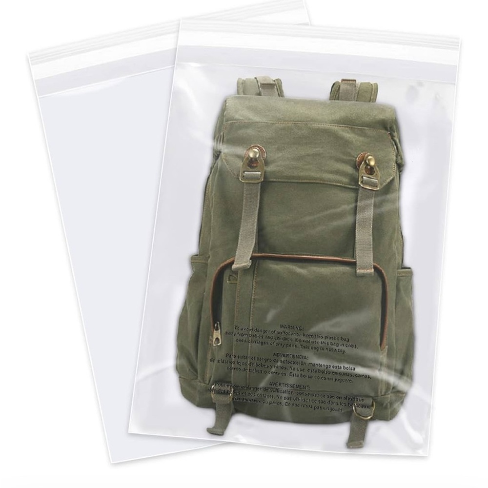 (50 Count) - Clear Poly Bags with Suffocation Warning Self Seal for Packaging